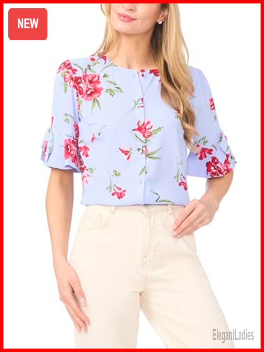 Flounce Elbow Bow Sleeve Georgette Blouse with Ruffle Sleeves